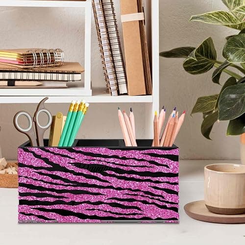 DILSJ Hot Pink Zebra Print Pen Pencil Holder Organizer for Desk, Mcbling Room Decor, Y2k Decor Mcbling Wooden Box Signs for Home Office Desk Tabletop Decoration thumbnail 2