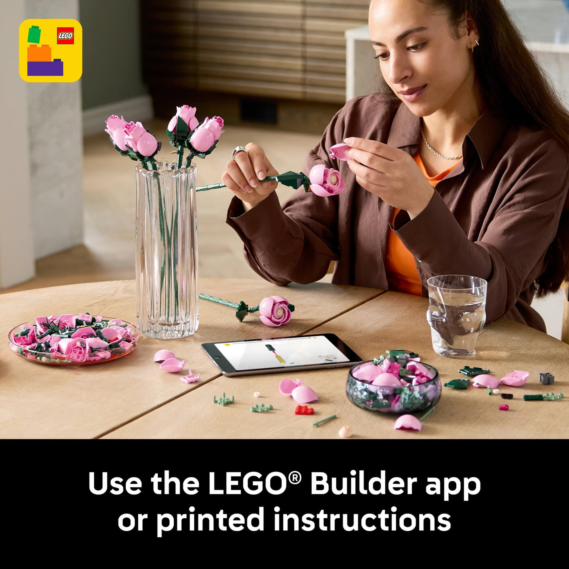 LEGO® Botanicals Bouquet of Pink Roses 10374 Decorative Flowers Building Kit for Adults, Floral Decor, Buildable Flower Arrangement, Mother’s Day, Valentine’s or Birthday Treat for Women and Men thumbnail 6
