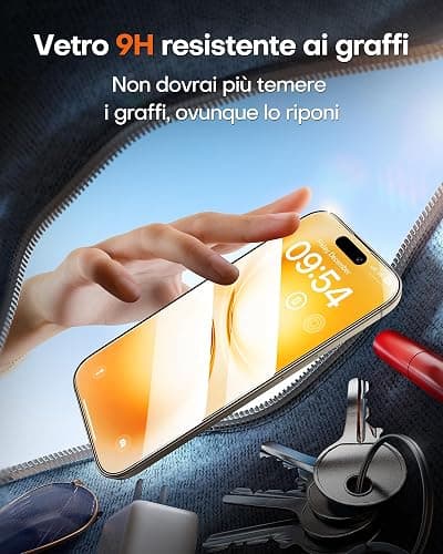 TOCOL Pellicola Vetro Temperato per iPhone 15 Pro con Pellicola Fotocamera, Rimozione Automatica Della Polvere, Senza Bolle, Anti-Impronte, Durezza 9H, Copertura Completa, Argento thumbnail 8