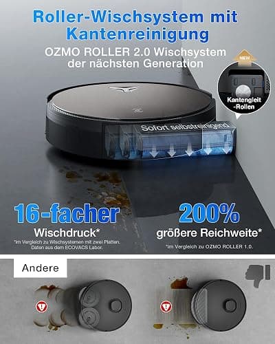 ECOVACS X11 OMNICYCLONE Saugroboter mit Wischfunktion, Blast + 19.500 Pa, ultraschnelles Akkuladen, OZMO Roller 2.0, Klettern max. 4 cm Höhe, Ausfahrender Wischmopp, PureCyclone 2.0 Auto-Entleerung thumbnail 4