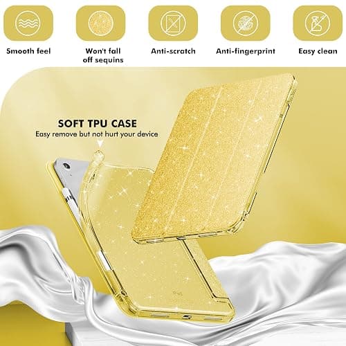 INFILAND Compatible with iPad A16 11th Generation 11 Inch 2025 Case, iPad Case 10th Generation 10.9 Inch, Glitter Cover with Sparkly Clear Back, Pencil Holder, for Kids Girls (Golden Yellow) thumbnail 4