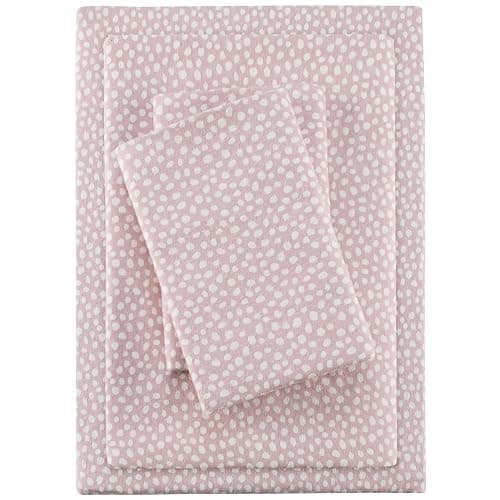 True North by Sleep Philosophy Cozy Flannel Warm 100% Cotton Sheet - Novelty Print Animals Stars Cute Ultra Soft Cold Weather Bedding Set, Twin, Blush Dots 3 Piece - Image 1