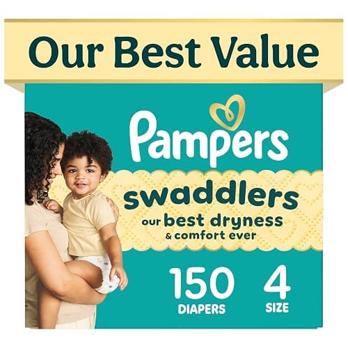 Swaddlers Diapers, Size 4 (15-34 lbs), 150 Count, Fragrance Free, Hypoallergenic, Absorbent, Pediatrician Recommended, Skin Safe - Image 1
