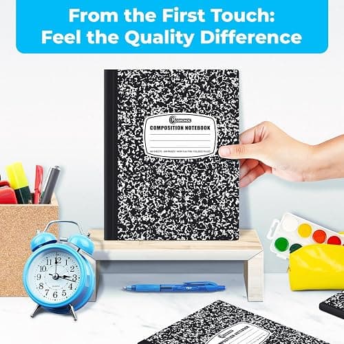 Rosmonde College Ruled Composition Notebooks 5 Pack, 200 Pages (100 Sheets), 9-3/4" x 7-1/2", White & Black Marble Composition Book, Hard Cover, Sturdy Sewn Binding, School, College & Office Supplies thumbnail 4