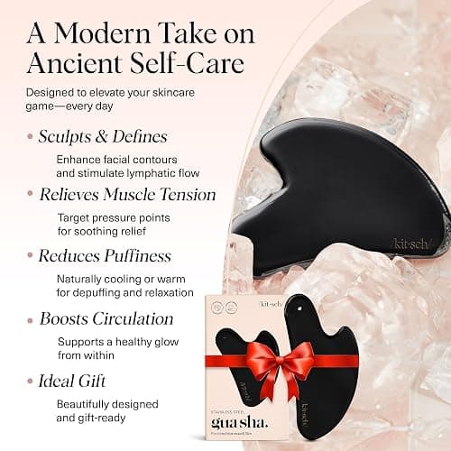 Kitsch Stainless Steel Gua Sha Facial Tools - Guasha Tool for Face, Face Sculpting Tool, Neck Massager, Double Chin Reducer Gua Sha Tools, Lymphatic Drainage Massager, Facial Skin Care - Matte Black thumbnail 3