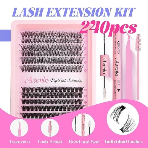 Azenlo Lash Extensions Cluster DIY Lashes 240pcs 30D 80D 10-16mm Eyelash Clusters Individual Lashes Lash Kit Think Band Lash Kit(30D+80D KIT) thumbnail 2