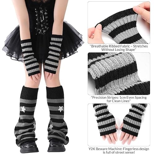 Jspupifip Y2K Leg Warmers for Women, Star Arm Warmers Streetwear Leg Cover Retro Stretchy Dance Accessories thumbnail 2
