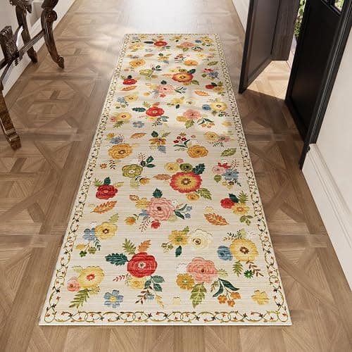 Machine Washable Runner Rug for Hallway: 2'6"x8' Kitchen Runners Rug with Rubber Backing Non Slip Stain Resistant Floral Floor Rug Soft Carpet Runners for Indoor Entryway Bedroom Bedside Living Room thumbnail 5