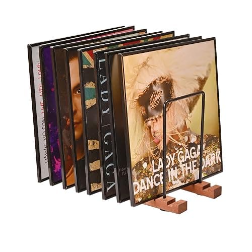 Yorkmills Vinyl Record Storage, Display Up to 50 LP Albums DVDs CDs, Solid Wooden Vinyl Record Holder with Stainless-Steel lp Storage Boxes shelf Stand Case, Record Stand for Home Desktop Decor - Image 1