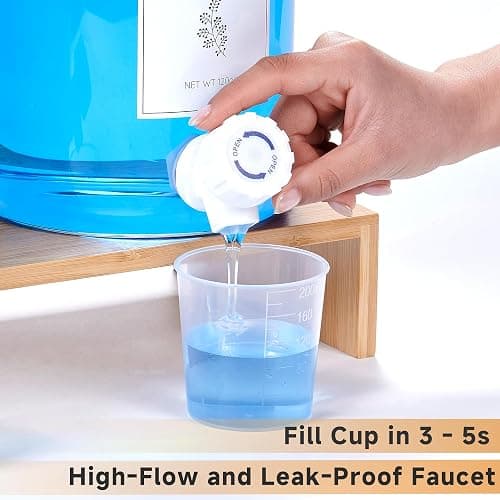 Glass Laundry Detergent Dispenser with Shelf & Bamboo Lid - 120 Oz Liquid Detergent, Laundry Soap & Fabric Softener Dispenser for Laundry Room Organization and Storage with 2 Cups & 8 Labels thumbnail 8