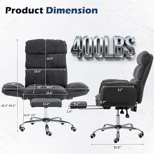 Big and Tall Office Chair with 90-180° Flip Armrests, 400lbs Ergonomic Computer Gaming Chair for Cross Legged Sitting, 155° Recline & Foot Rest - Wide Desk Task Chair for Home Office, Vanity, Study thumbnail 2