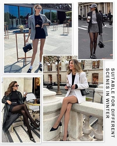 HONGTEYA 2 Pairs Fleece Lined Tights Women - Warm Sheer Pantyhose Fake Translucent Tights Winter Thermal Leggings thumbnail 4
