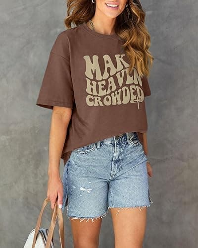 Make Heaven Crowded T-Shirt Women Oversized Christian Shirt Graphic Tee | Loose Inspirational Print Short Sleeve Tops Religious Faith Tshirts Summer Casual Crewneck Tee Christian Gift thumbnail 4