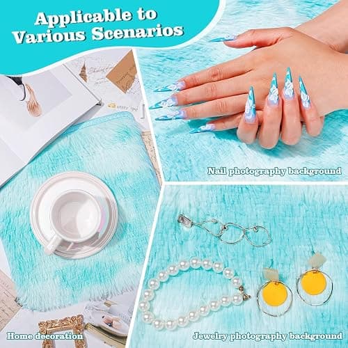 2Pcs Tie-dye Blue Locker Accessories Rug for Middle High School Girls, 12'' | Cosweet Locker Decor, Anti Slip Square Fluffy Faux Fur Rug, Area Carpet, Aesthetic Nail Photography Props thumbnail 7