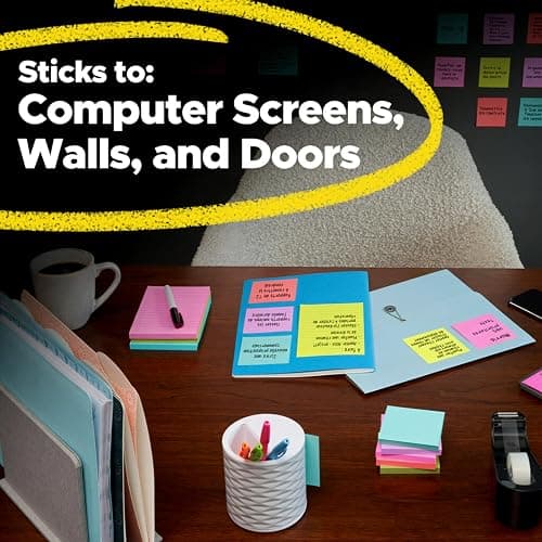 Post-it Super Sticky Notes, 3x3 in, 6 Pads, 2X The Sticking Power, Energy Boost Collection, Bright Colors (Orange, Pink, Blue, Green),Recyclable (654-6SSAU) thumbnail 7