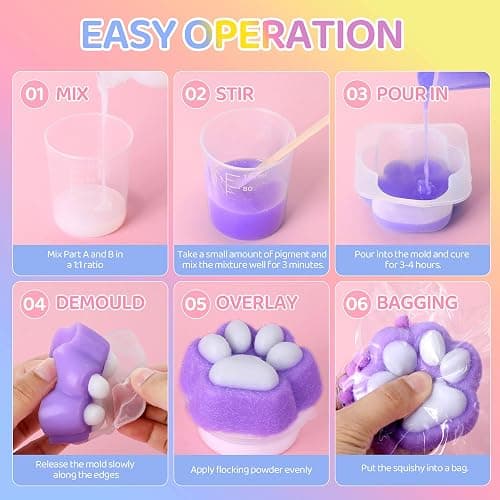 HECKLES DIY Taba Squishy Making Kit,18oz Squishy Molds Silicone,Liquid Silicone 1:1 AB Ratio Epoxy Resin Mix for Squishy Making, Mold Cat Claw, Hamster, Rabbit,Gifts for Any Occasion thumbnail 4