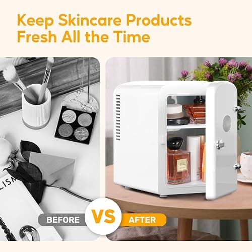 HealSmart Mini Fridge with Observation Window 6L/9 Can Skincare Beverage Small Refrigerator, 100% Freon-Free Compact Cooler and Heater for Bedroom, Office, Dorm, Car, White thumbnail 8
