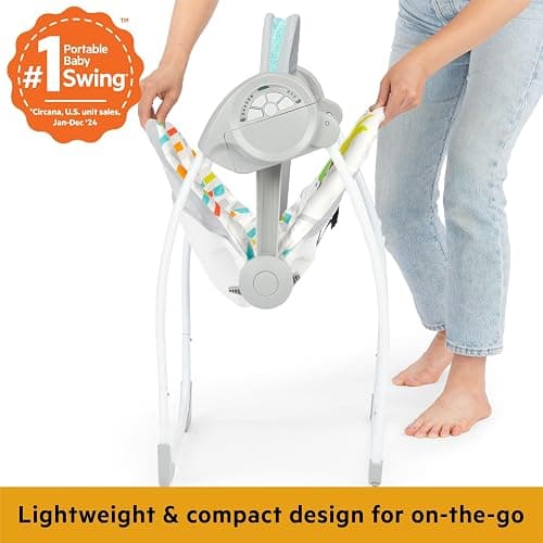 Bright Starts Portable Automatic 6-Speed Baby Swing, Compact Easy-Fold, Music, Toy Bar, 0-9 Months 6-20 lbs (Playful Paradise) thumbnail 4