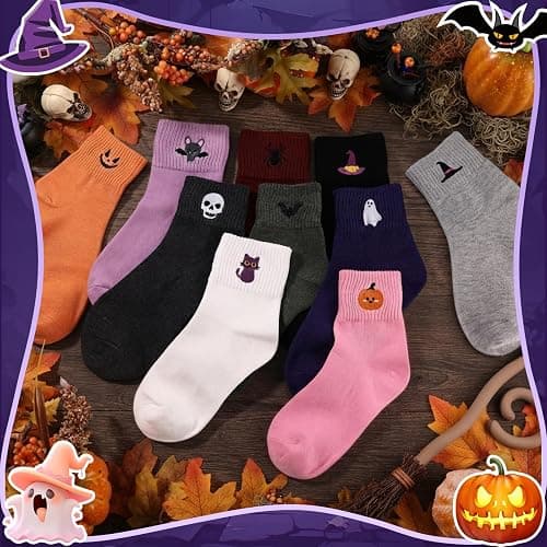 soxitoevy 10 Pairs Women Crew Socks Cute Embroidery Cotton Socks | Soft Cotton Blend, Embroidery Pattern, Elastic Ribbed Cuff, Mid-Calf Length, Ideal Gifts for Women Girls or Friends thumbnail 5