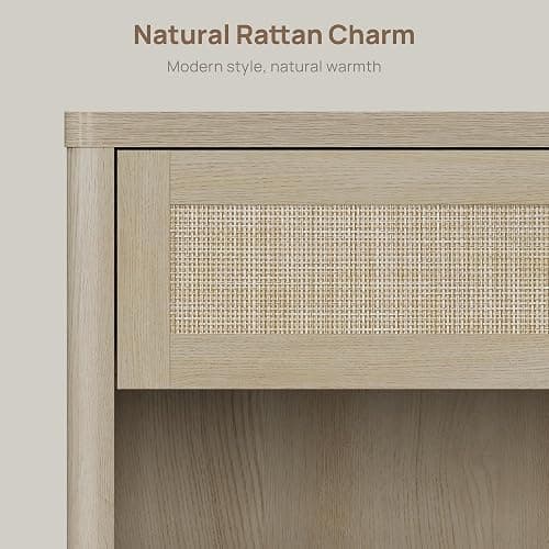 SICOTAS Night Stand Set of 2 26" Wide Large Nightstands with Drawer & Shelf Storage Rattan Bedside Table Boho End Table Tall Bed Side Tables Night Stands for Bedroom Living Room Sofa Office, Sand Oak thumbnail 6