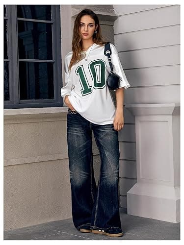 Verdusa Women's Oversized Jersey Shirt Graphic Tees V Neck Short Sleeve Vintage T Shirts thumbnail 5