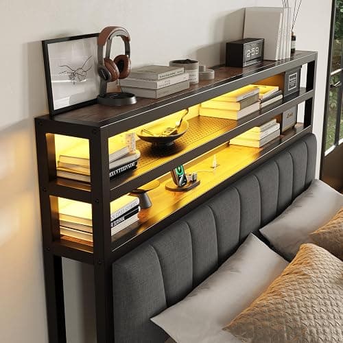 CIKUNASI Queen Bed Frame with Storage Headboard Bed Frame Queen Size with 2 Storage Drawers LED Light and Charging Station Platform Bed Base No Box Spring Needed thumbnail 3