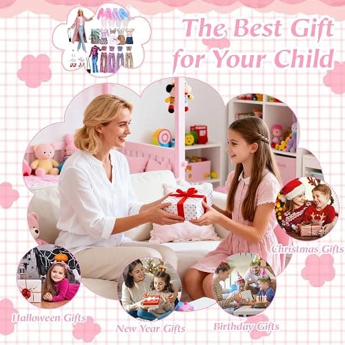 17 Pcs Doll Clothes for 11.5 Inch Girl Dolls Fashion Pack 5 Set Accessories Include Fashionable Pink Coat Houndstooth Dress Casual Set Random 3 Outfits 6 Pairs of Shoes 2 Bags 1 Earrings 1 Bracelet thumbnail 8