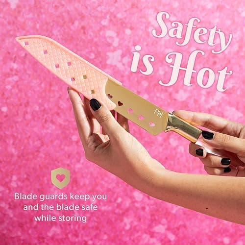 Paris Hilton Stainless Steel Knife Set with Jewel Shaped Handles and Gold Blades, Iconic Cutlery Set, 4-Piece, Pink thumbnail 3