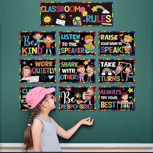 RUBOAOA Classroom Rules Poster Set, 11 Pcs Class Rules for Classroom Bulletin Board Decor, Behavior Expectations Posters for Kids Kindergarten Elementary Back to School Supplies 12 x 8 in thumbnail 4