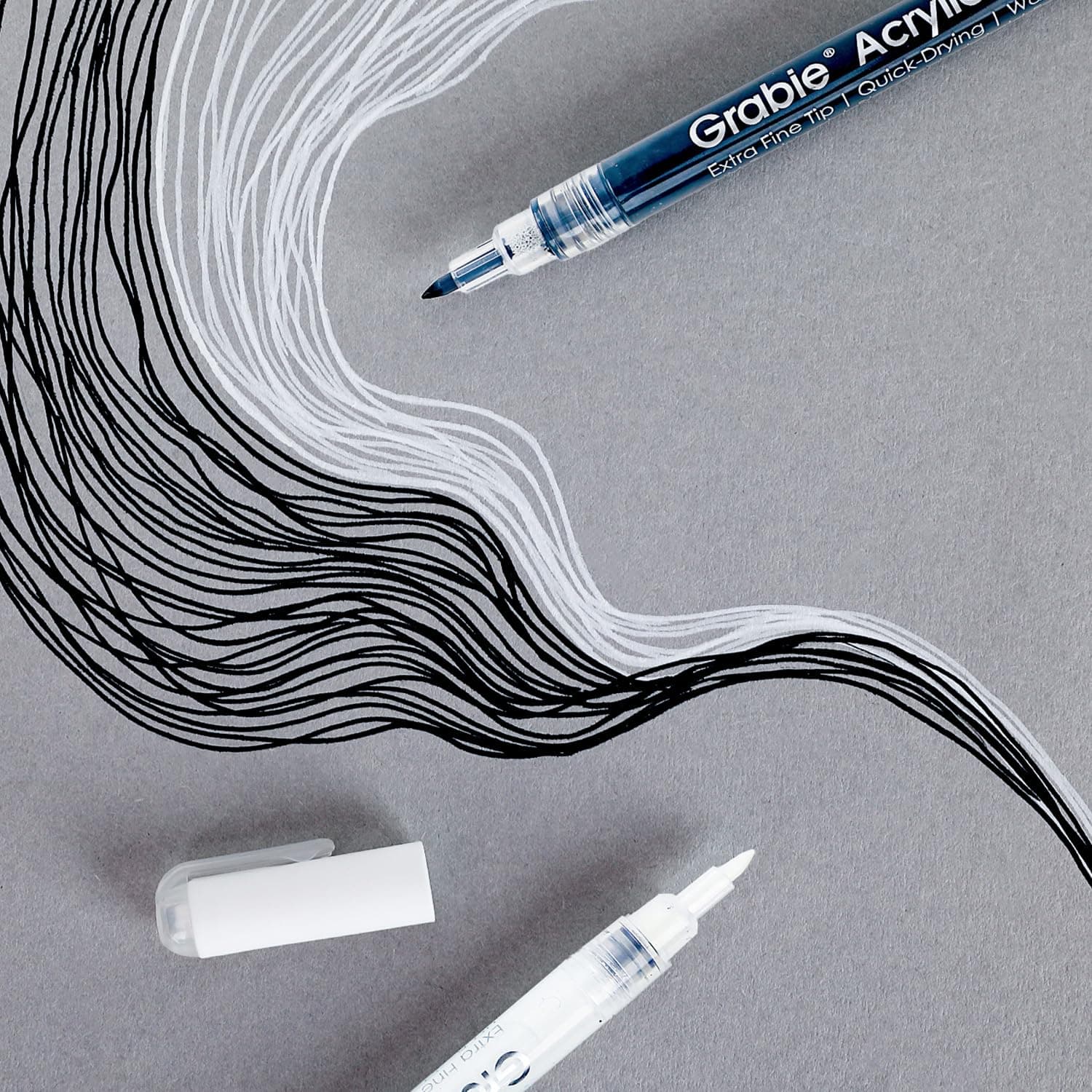 Grabie Black&White Extra Fine Tip Acrylic Paint Marker Set, 6 Pack, 0.7mm Acrylic Paint Pens for Highlights, White Highlight Markers thumbnail 4