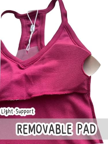 Danysu V Neck Racer Back Tank Top for Women Padded Ribbed Long Tank Fitted Basic Cami Tops thumbnail 5