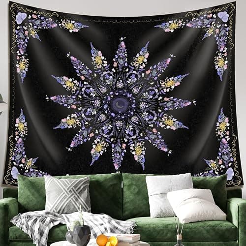 Damanse Floral Tapestry Wall Hanging Cute,Boho Wall Tapestry for Bedroom Aesthetic,Mandala Living Room Decor for Teen Girls (Purple, 47.2L x 34.8W) - Image 1