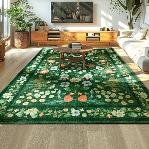 Rtizon Area Rugs for Living Room, Non-Slip 4x6 Washable Rug for Bedroom,Vintage Floral for Entryway Office Kitchen Dining Room, Green - Image 1