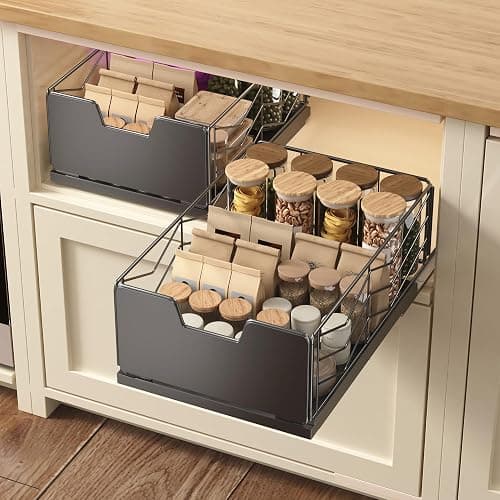 NETEL Pull Out Cabinet Organizer, 2 Pack No Drill Slide Out Drawers for Kitchen Cabinets, Metal Pantry Pull Out Shelves, Kitchen Cabinet Organizer, Pull Out Home Organizers, 11.8" W X 15.7" D X 6.9" H thumbnail 5