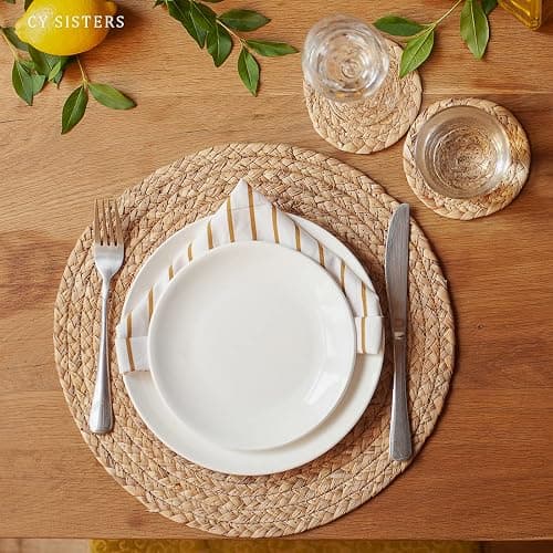 CY SISTERS Woven Placemats Round Placemats Set of 6, 13.5 Inch Wicker Placemat Circle Rattan Placemats Farmhouse Boho Braided Natural Water Hyacinth Place Mats for Indoor & Outdoor Table Decor thumbnail 7