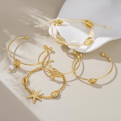 SLYAIH Shell Bracelet Seashell Boho Beaded Stretch Bracelets for Women Summer Beach Bracelets Starfish Charm Bracelet Stackable Gold Plated Bracelets Set for Women thumbnail 3