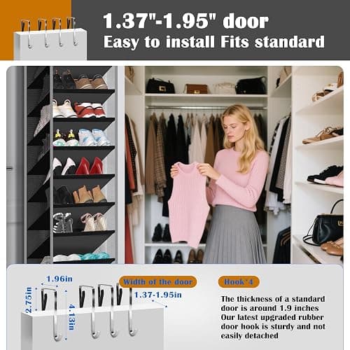 Cotohim 10 - Pocket Over - the - Door Hanging Shoe Organizers & Rack, Made of Sturdy 600D Oxford + Non - Woven Fabric, Space - Saving Storage for Shoes, Boots & More (Black) thumbnail 5