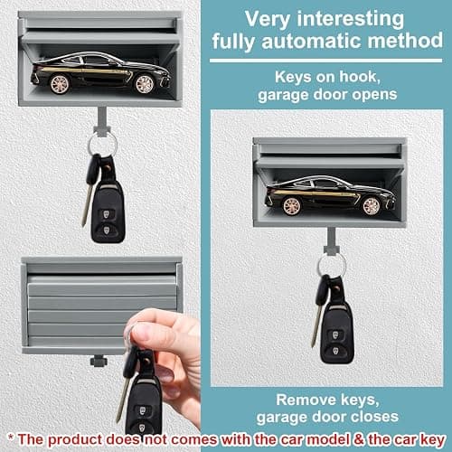 HDFREO Key Holder for Wall, Car Garage Key Holder with Opening Door, Lock Opener Organizer Wall Mount, Small Toy Car Garage with Opening Door, Easy Installation Keys Rack for Entryway - Light Grey thumbnail 3