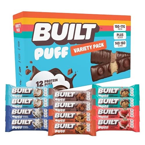 BUILT Bar Puff Protein Bars - Variety Pack - 15-17g Protein Snack Bars with Collagen - Calorie Conscious & Gluten Free - 12 Count - Image 1