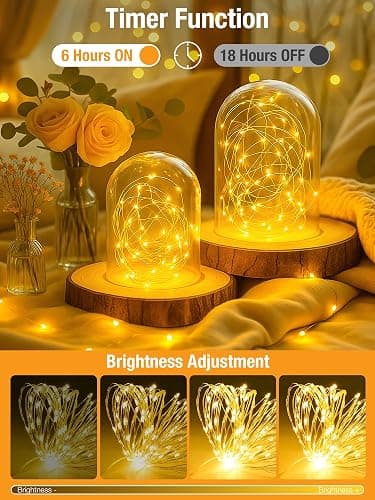 btfarm 4 Pack Fairy Lights Battery Operated with Timer, 16.4 FT 50 LED Silver Wire Twinkle String Lights 8 Modes Dimmable Waterproof for Indoor Christmas Bedroom Wedding Decorations, Warm White thumbnail 3
