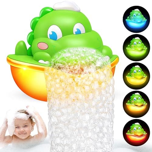 Bath Toys,Light-Up Bath Bubble Machine Automatic Bubble Maker Bathroom Toy for Kids Ages 1-3 4-8 Toddler Bathub Toy Dinosaur Toys for Kids 3-5 - Green