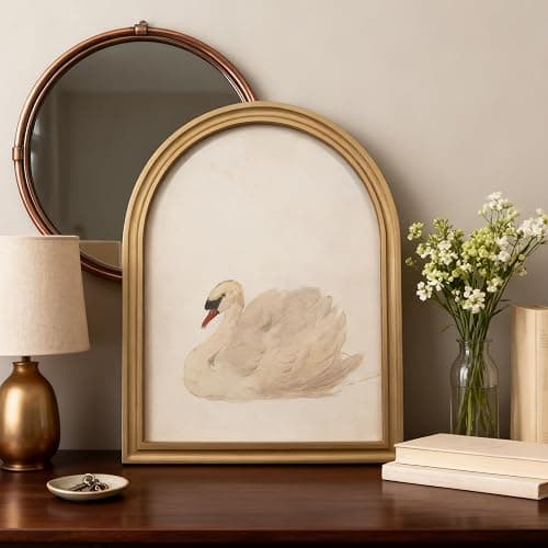 TwoDays Gold Vintage Arched Wood Framed Wall Art – Swan Canvas Picture for Home Aesthetic Wall Decor, Cottagecore Farmhouse Artwork Prints for Living Room, Bedroom (11" x 13.8") thumbnail 6