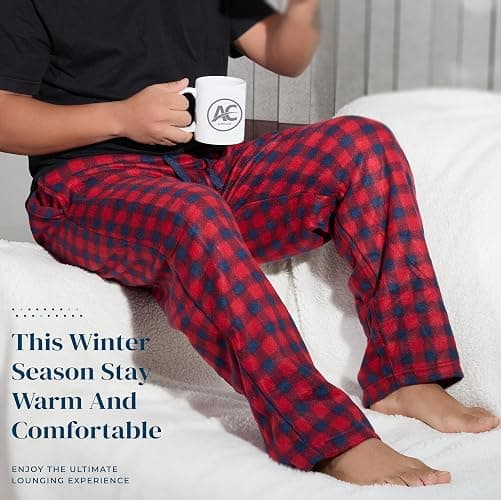 Mens buffalo red fleece pj pants w/ pockets  thumbnail 2