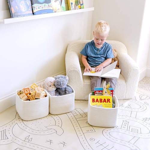 NaturalCozy Storage Cubes 9”x9”x7”Cotton Rope Woven Baskets for Organizing 3-Pack | 9 Inch Cube Storage Bin | Small Basket for Shelf Nursery, Pantry, Decorative Plant, Bathroom Closet, Toy Gift thumbnail 4