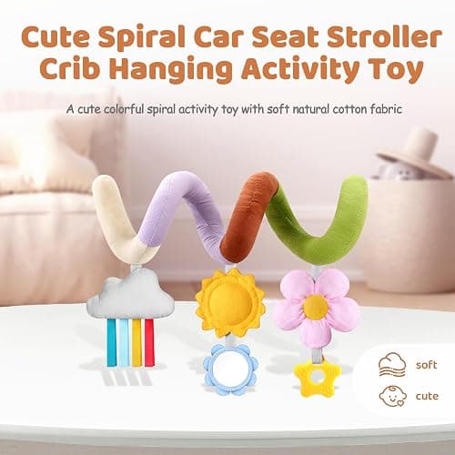 Stuffed Christmas Spiral Baby Car Seat Toys, Best Newborn Shower Gifts, Soft Infant Essentials Must Have Hanging Toys (Vibrant Nature) thumbnail 2