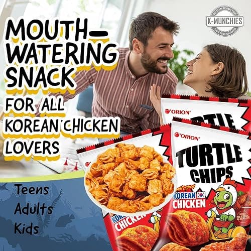 K-Munchies Orion Turtle Chips – Large 3 x 160-gram Sweet Spicy Chicken Flavor Korean Chips, Big Bag, Party Size Savory, Tasty, Crispy Korean Corn Snacks, Bite-Sized, On-The-Go Corn Snack for Family thumbnail 3