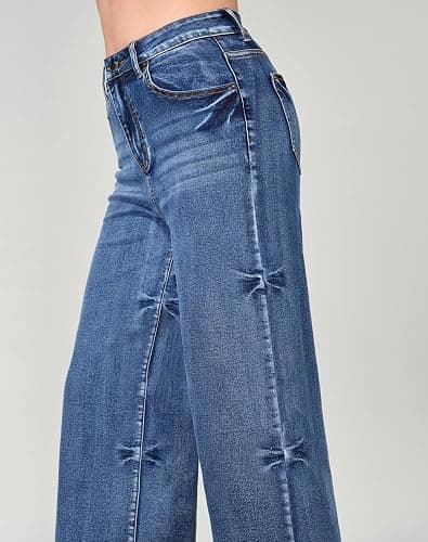roswear Women's Wide Leg Jeans High Waisted Stretchy Denim Trouser Pants thumbnail 8