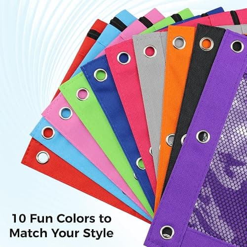 Pencil Pouch for 3 Ring Binder - 3 Hole Zipper Pen Case Bag Holder Bulk Accessories Clear Window Aesthetic Organizer Pockets (Hot Pink) thumbnail 7