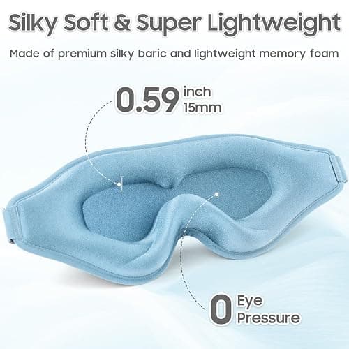 MOEASEii Sleep Mask - Total Blackout 3D Sleeping Mask, Super Lightweight & Silky Soft Eye Mask for Sleeping, Fully Adjustable Fit for Home, Office, Traveling, Meditation, Yoga, Light Blue thumbnail 4