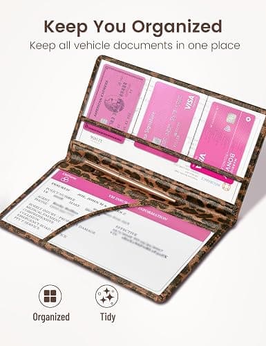 Yarnic Leopard Car Registration and Insurance Holder, Car Document Holder with Magnetic Closure, Car Organizer Vehicle Glove Box Compartment Organizer, Car wallet Case for Teens Men Women thumbnail 4